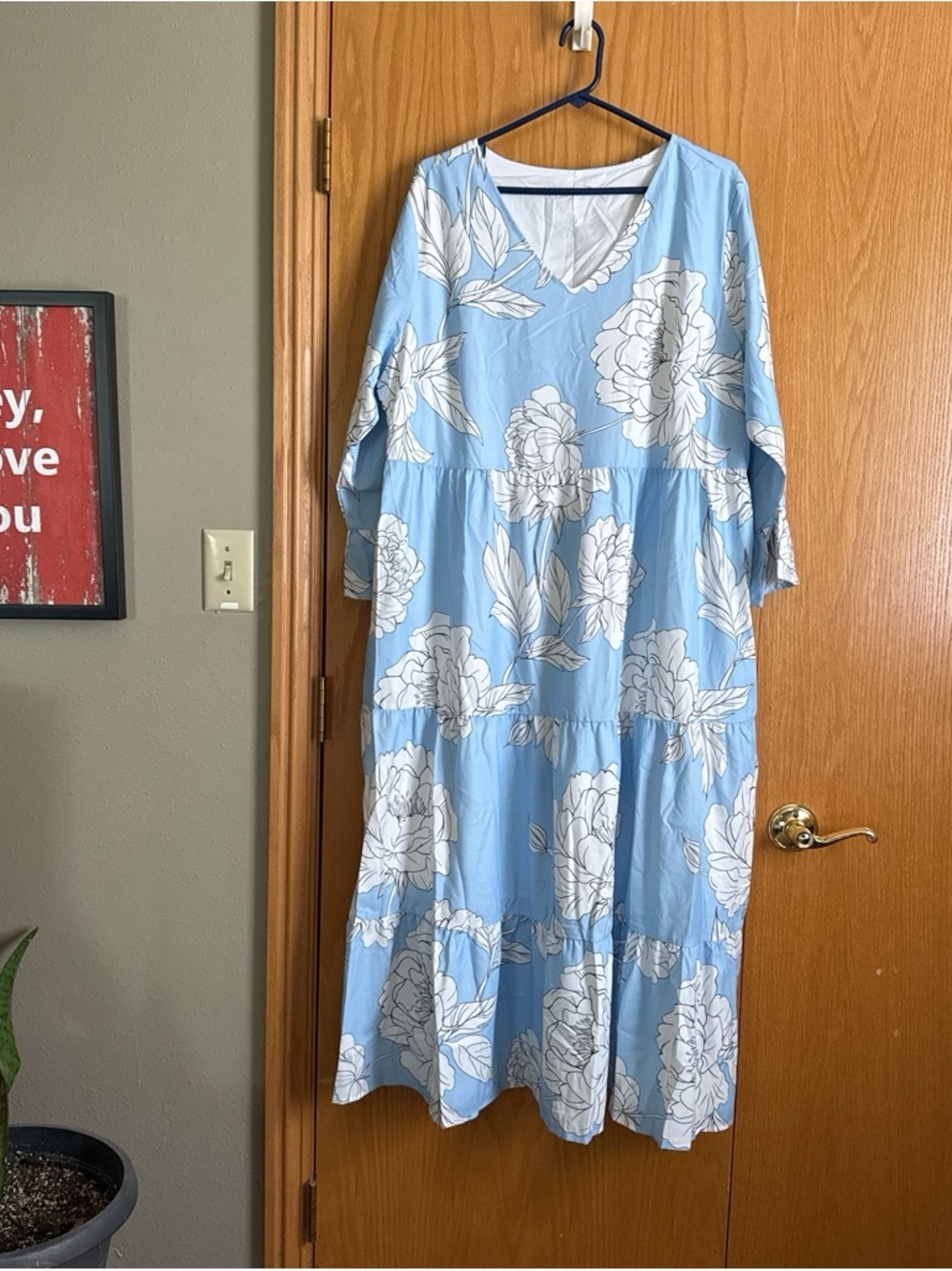 Light Blue Floral V-Neck Tiered Maxi Dress - Casual Women’s Dress